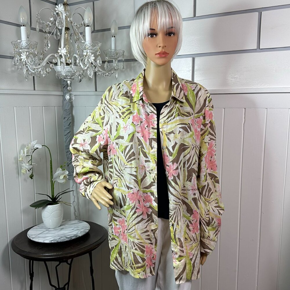 Love Linen by J. Jill Tropical delight Button down Blouse  Size L
